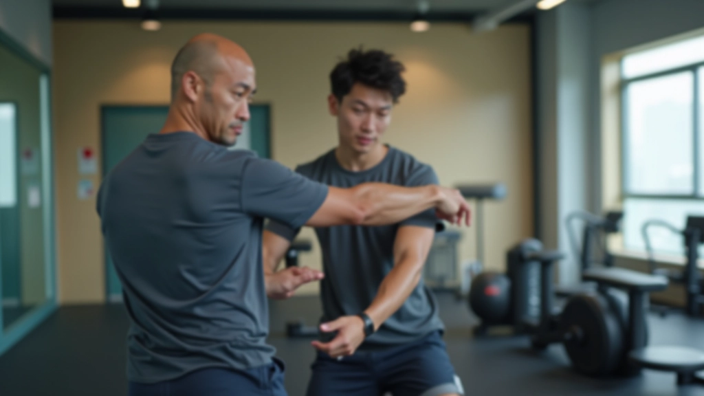 Coach working with individual on strength building exercises in professional setting