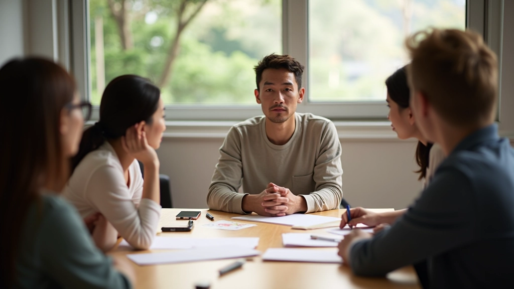 Creative workshop session with participants engaged in innovative thinking activity, collaborative environment, bright creative space