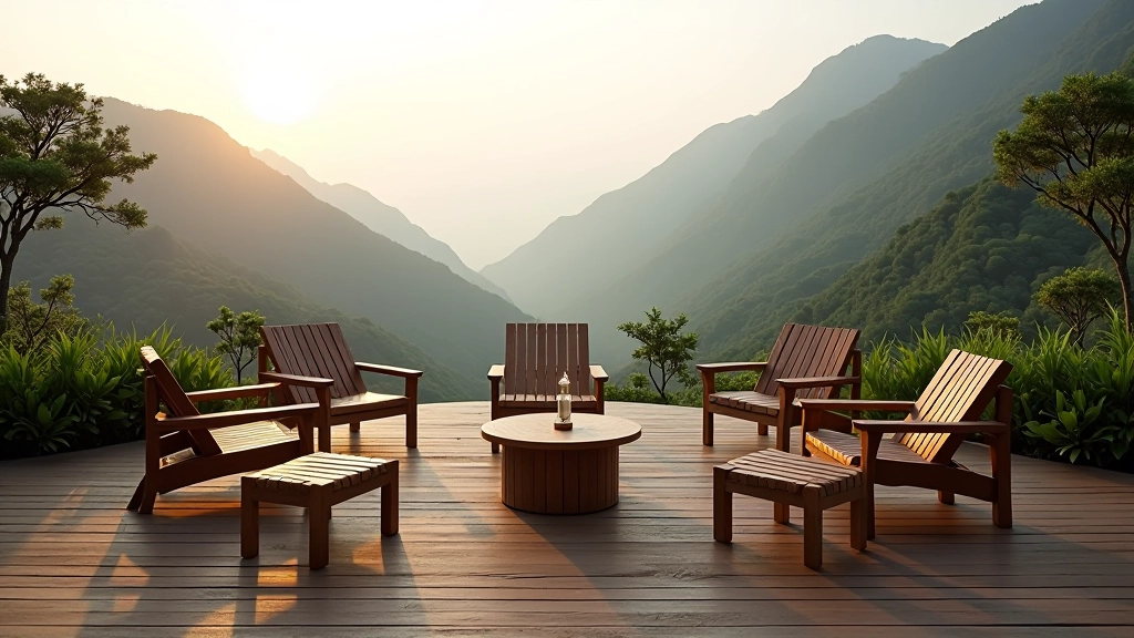 Outdoor gathering space at Lantau Island with participants in workshop circle overlooking valley landscape