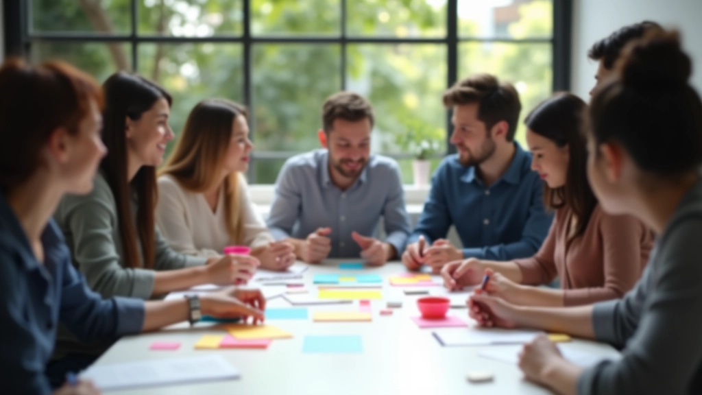 Team workshop participants collaborating on creative project