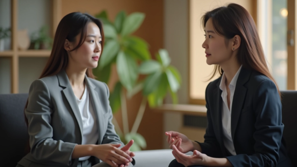 Group of professionals in discussion circle during retreat workshop, natural indoor setting with wooden furniture, afternoon light