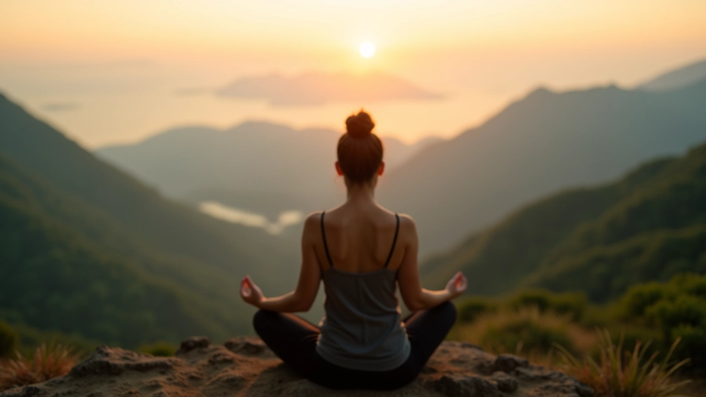 Person sitting on mountain overlooking Lantau Island landscape